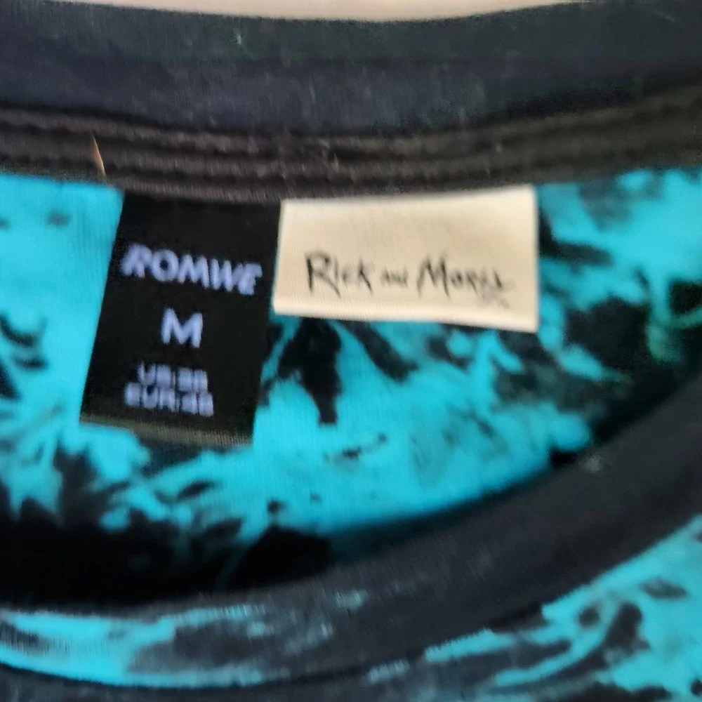 Rick & Morty Tie Dye T-Shirt Blue Black‎ Graphic Tee Adult M
